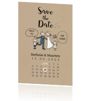 save the date met kalender en bruidspaar en kinderen