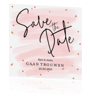 save the date met roze confetti